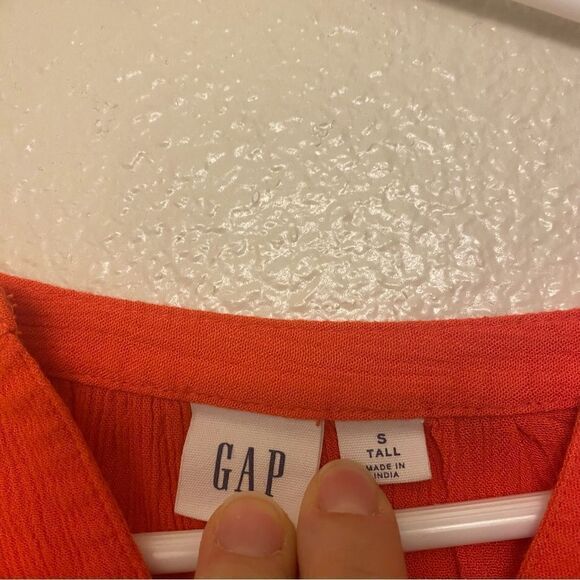 Gap Orange 100% rayon muslin long sleeve boho blouse -S Tall - Picture 4 of 7